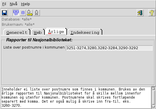 Innstillingsvindu Årlige