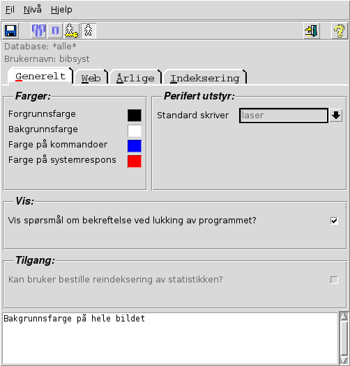 Innstillingsvindu Generelt