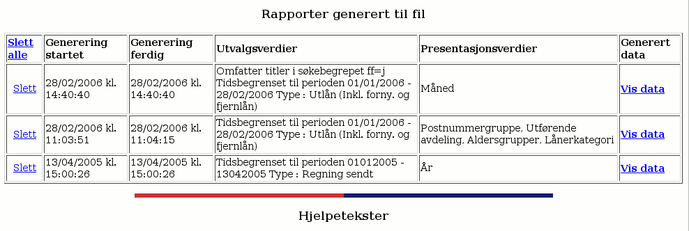 Utlånsstatistikk generert til fil